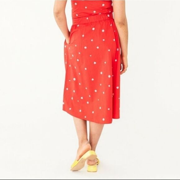 Ban.do Red Easy Button Up Daisy Floral A-line Pocket Cotton Midi Skirt S/M - Picture 2 of 9